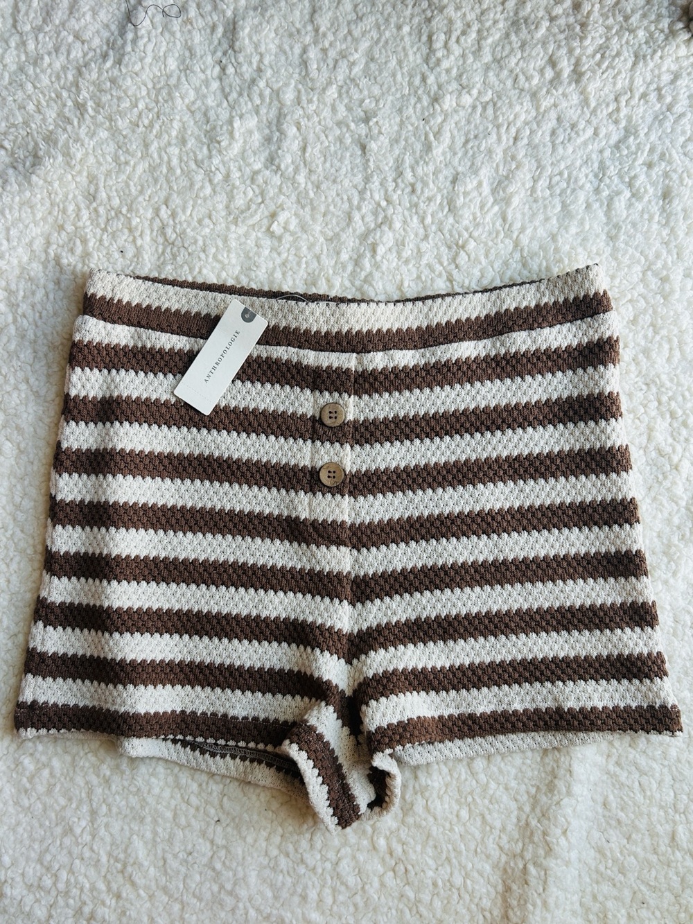 NWT Maeve by Anthropology Brown and Cream Striped High-Waist Knit Shorts